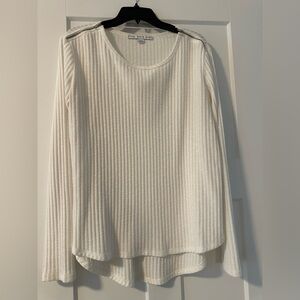 HYFVE Cream Ribbed Long Sleeve Top with zippers on shoulders